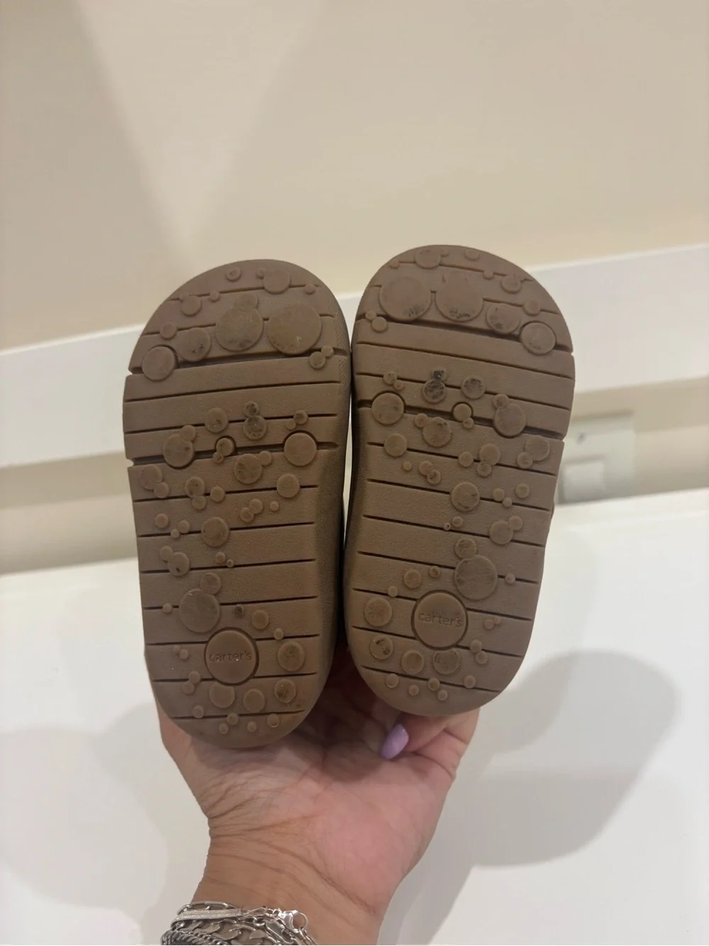 Carter's Tan Brown Leather Hook-and-Loop Baby Walkers